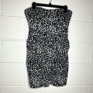 < “Love Tease” Strapless Ruched Leopard Print Mini Dress >